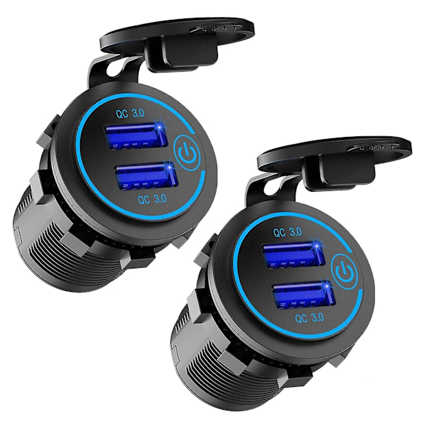2x 12V USB-uttag, Dubbel QC 3.0 USB-billaddare med strömbrytare, 36W USB-uttagsladdare (med 1,1 tum)