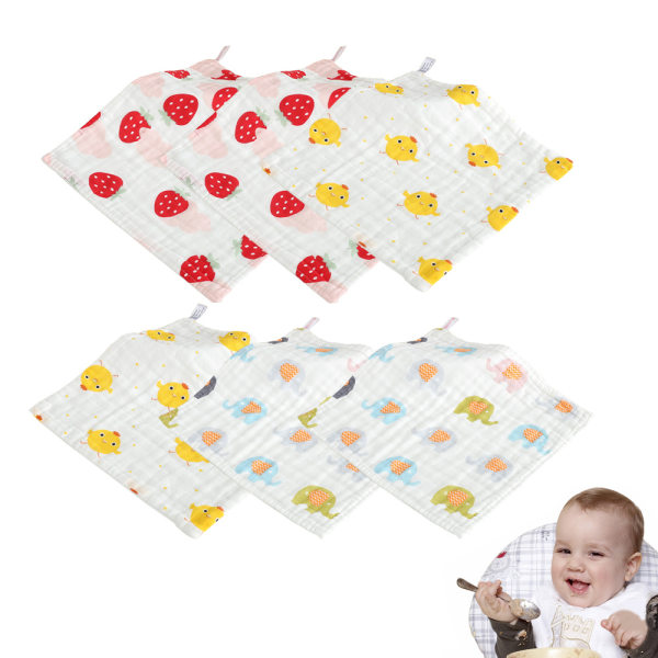 CDQ 6-deler sett med 6 lager fin bomullshåndduk for baby Supermjuk