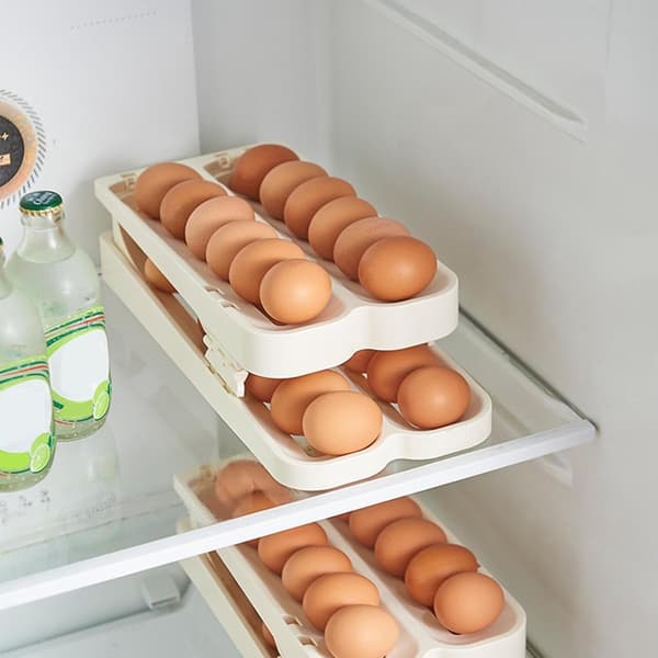 Eggstativ - Eggholder - Eggrull - Eggboks - 2 etasjer - Eggoppbevaring - Eggkurv - Eggorganisator - Automatisk rull...