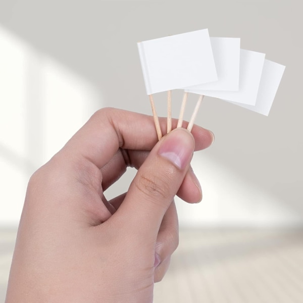 100 DIY Tandpetare Flaggor, Buffé Mat Etiketter, Vita