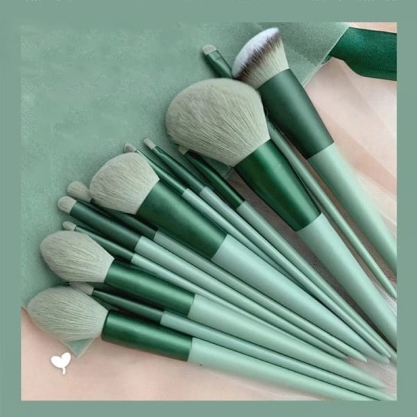 13-pack Makeup Brush Set Beauty Makeup Tool Borstar Green med veske