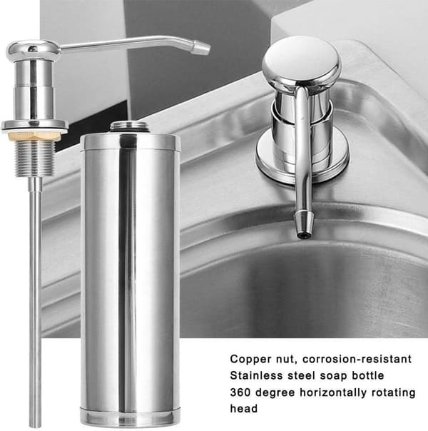 Inbyggd tvåldispenser, rostfritt stål, 300 ml påfyllningsbar för diskbänk
