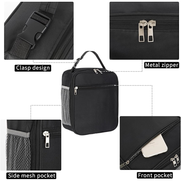 Madkasse til Kvinder Frokosttasker til Kvinder Madkasse Frokosttaske Isoleret Frokosttaske Madkasse Madkasser (Sort) Black