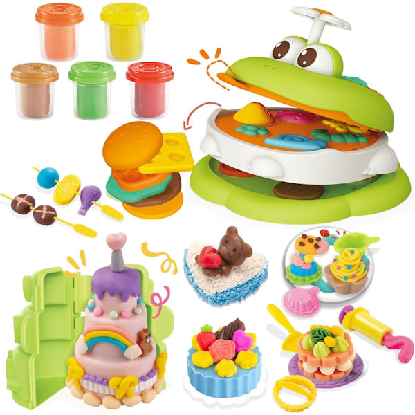 Kitchen Creations Leksaksmat Set för Barn. Förskolematlagnings Lerdegsset för Barn, Present till Pojkar & Flickor 50 Verktyg, 5 Sammansatta Färger