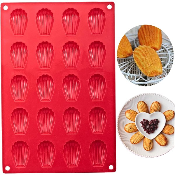 CDQ Silikon mini Madeleine bakformar, silikon mould med 20 hål (röd)