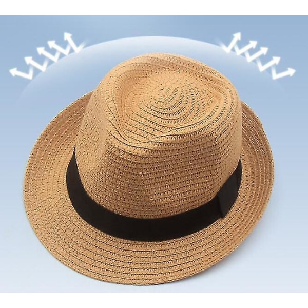 Bred brättad halm Panama Roll Up Hat Beach Sun Hat Upf50+ Khaki CDQ