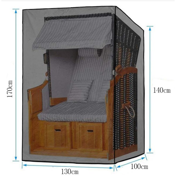Strandkorgsskydd Vintertåligt Överdrag för Strandkorg, Kraftigt 420D Oxfordtyg Vattentätt och UV-Beständigt Strandkorgsskydd 130*100*170-140cm