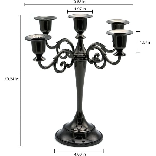 CDQ 5-liekkinen metallinen kynttilänjalka 10,6 tuumaa (musta kynttilänjalka)