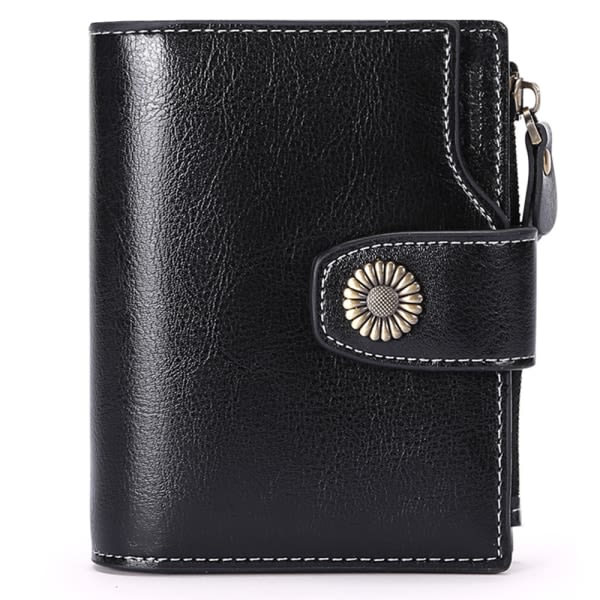 Liten plånbok för kvinnor RFID Bifold-plånböcker för damer (svart)