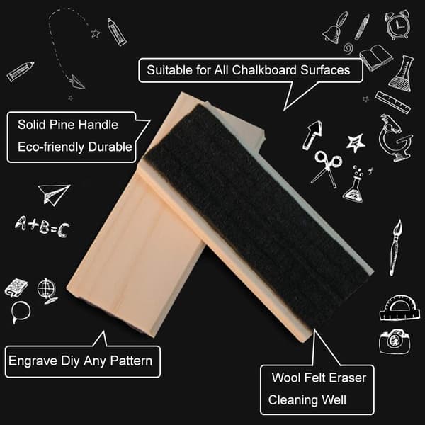 Eraser - Pine Felt 2-pack - Dust-free - Suitable for Blackboards and Whiteboards - Chalk Eraser - Engravable - DIY