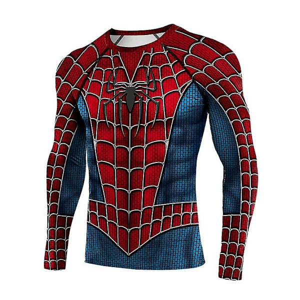 Spider-Man miesten T-paita, tiukka istuvuus, urheiluharjoittelu, pitkähihainen M