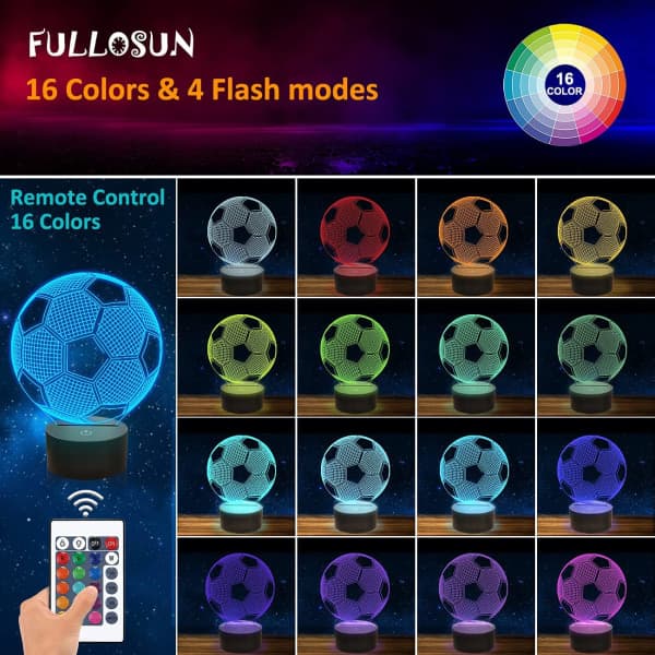 Fotball 3D optisk illusjonslampe for barn med fjernkontroll