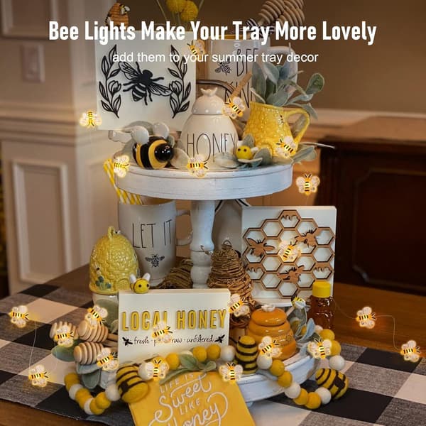Fairy lights, LED Garland Bees 3 m – 30 Lights, Transparent Honeybee, 8 Light Modes - Remote Control