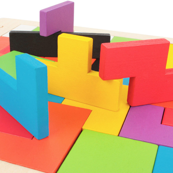 Træklodser Puslespil Hjernegymnastik Legetøj Russisk Tangram Farverigt Spil Træpuslespil Montessori Intelligens STEM Pædagogisk Gave til Børn, 40 stk
