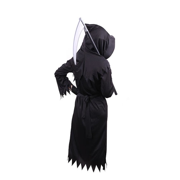 Halloween Grim-reaper Cosplay outfit med röda ögon och lie Barn Skräck Carnial Fancy Dress Kostym 10-12 år