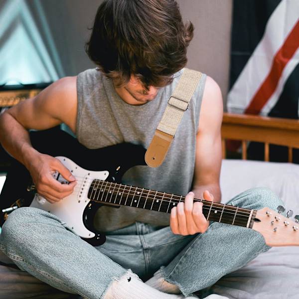 Gitarreim i bomull og lin: 145 cm justerbar gitarreim Akustisk gitar skulderreim Mandolinreim Tilbehør Beige