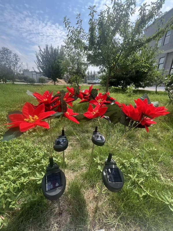 Solcelleblomster utendørs – Vanntette Rhododendron, 2/4-pakning hagebelysning med 5 stenger, 2 lysmoduser_TF_TF Röd 2 Pack