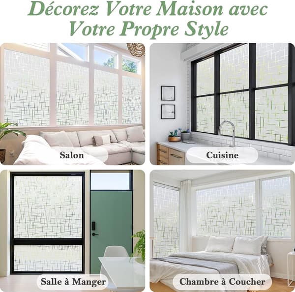 Static Window Film - Privacy Film - Adhesive UV - Cross Pattern - Suitable for Home, Office, Kitchen - 30 x 200 cm