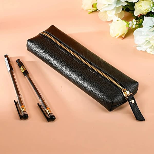 Small Leather Pencil Case, Pencil Case for Adults, Soft Pencil Case Black Black Black