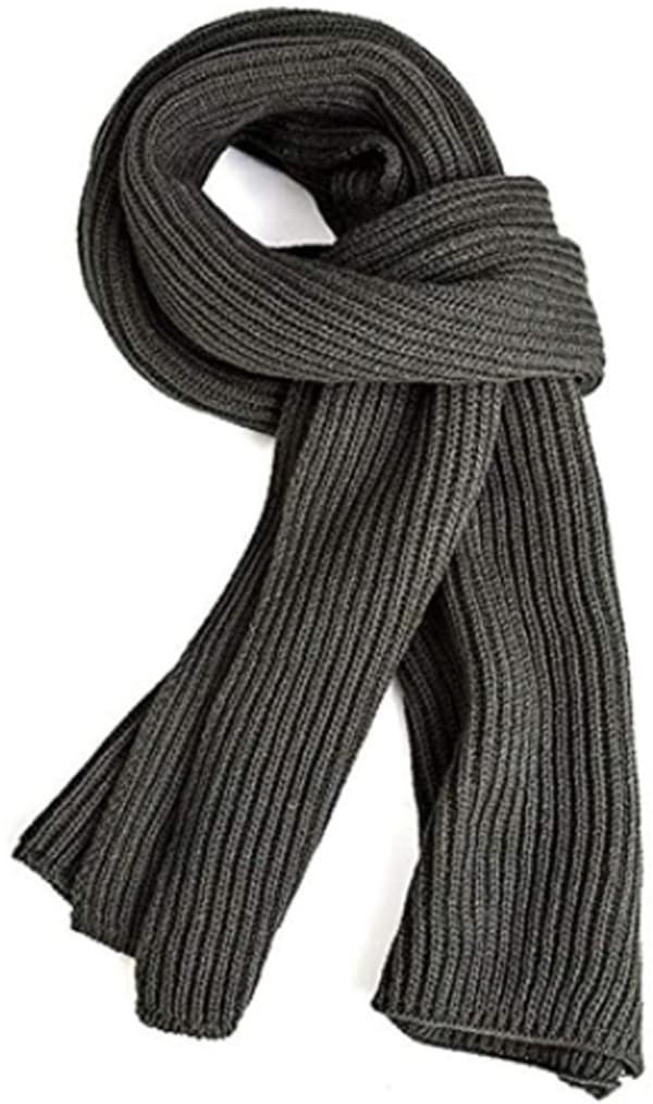 Strikket skjerf, varmt vinterskjerf, dameskjerf, ensfarget skjerf, langt skjerf, for kaldt vær, reise og daglig vinterbruk, 185 x 30 cm, grå