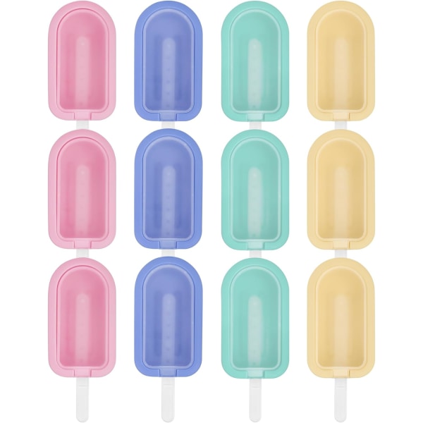 12 stykker silikonformar for ismaskin, återanvändbar isform rosa grønn blå gul, glassformar med BPA-fria lås, isformar