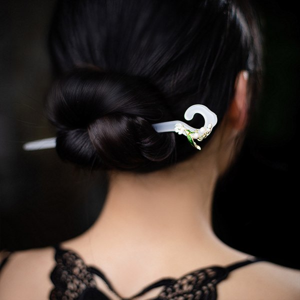 Kinesisk kvinde hår Ætpinnar Pinnar Kvinna Grön ättiksyra bullehållare med hængende til hår DIY Accessoar Hårstyling hvid j146