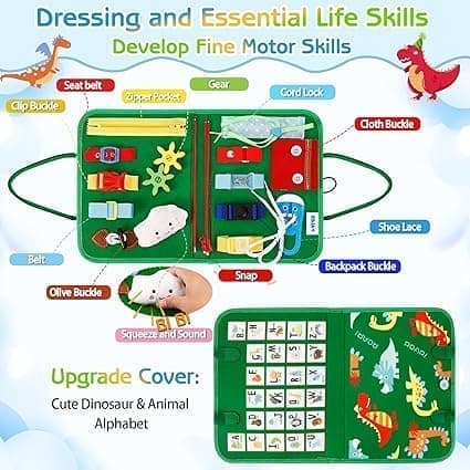 Montessori Busy Board för Barn 1-4 År, Aktivitets- och Utvecklingsleksaker för Barn_TF_TF Grön