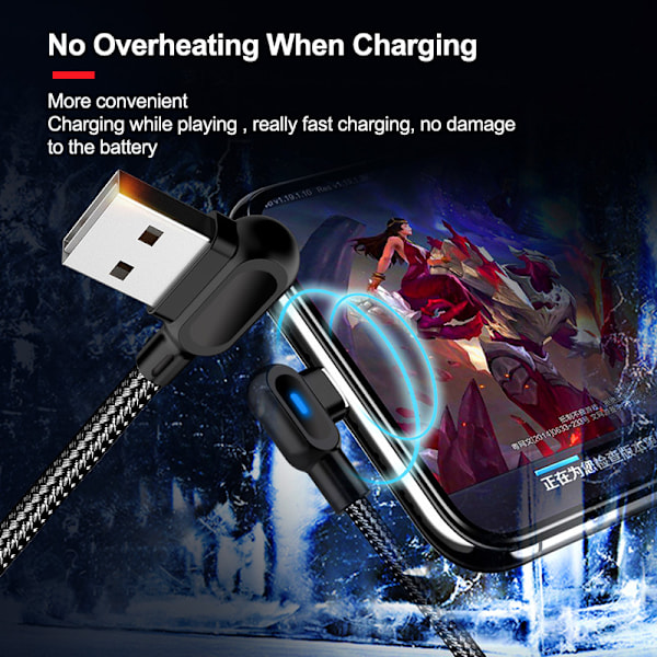 Vinklad 90 graders laddarkabel USB a till USB c / iPhone Light sva svart (Lightining) 2 meter