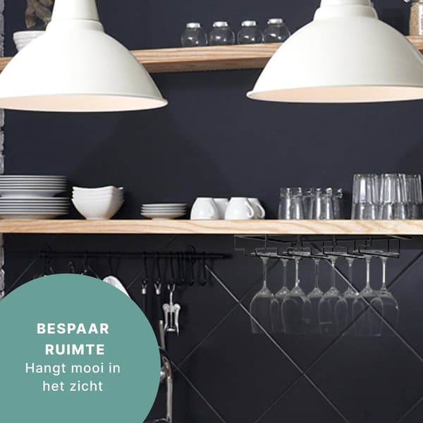 Vinglasholder under skab 2-pak stilkglasstativ til 24 glas mat sort metal hængende opbevaring til køkken bar café