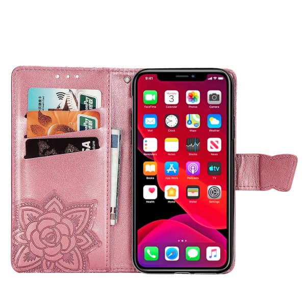 Kompatibel med iPhone 11 Deksel Flip Cover Preget Sommerfugl Myk Tpu Støtsikker Shell Slim - Rosa null none
