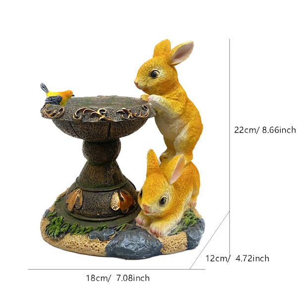 Trädgårdsdekorationer prydnadsföremål landskap innergård djur kanin harts hantverk tecknad utomhus solcellslampa Double Rabbit-Orange