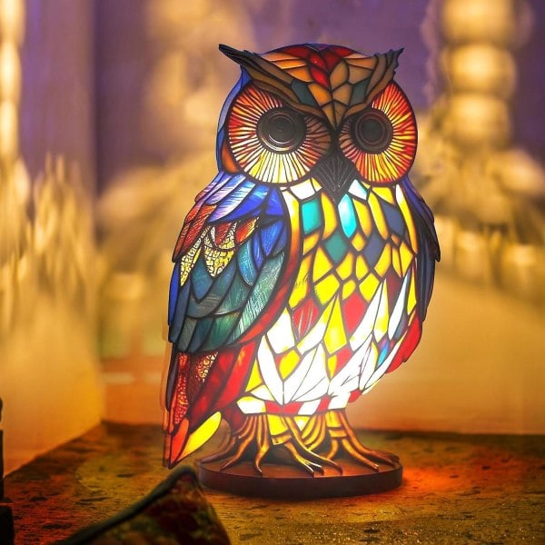 Farvet Glas Dyr Formet Bordlampe, Bohemian Harpiks Dyr Lampe til Soveværelse Stue Hjemmekontor Dekoration Gave (Ugle)