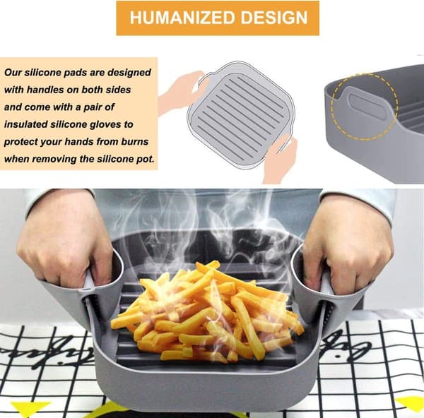 Airfryer-set - Silikonbakform 20 cm + handskar + borste - Grå - Återanvändbart - Allt i ett paket