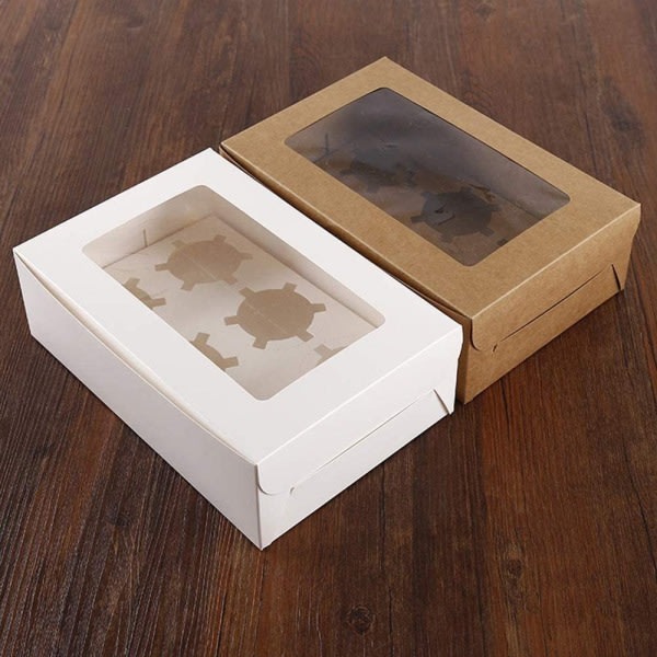 Pakke med 10 stk 6-huls kraftpapir cupcake box kage