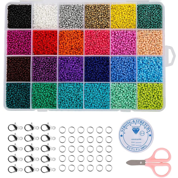24000 st Seed Beads Runda 24 färger Handgjorda pärlor 2mm