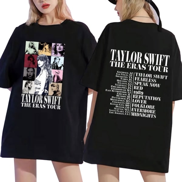 Taylor Swift The Eras Tour International Herre/Dame Kortærmet T-skjorte Rund Hals Trykt Svart M