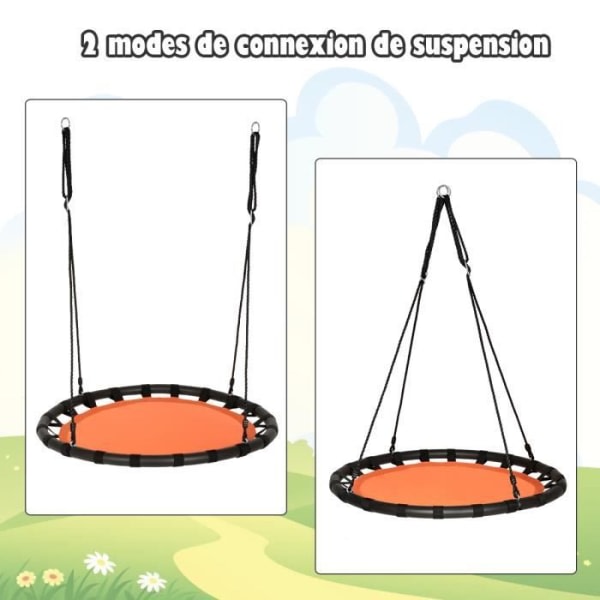 COSTWAY Rund Fuglebur Gynge Ø100CM til børn Justerbar højde 100-160CM Belastning 150 KG med flerslagsreb Orange