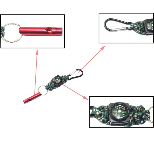 CDQ Utomhus berg kamouflage nyckelring med kompass karbinhake visselpipa nyckelring