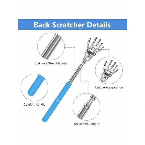 1 pc Back Scratcher, Telescopic Stainless Steel Back Scratcher, Extendable Scratching Hand Back Scraper with Rubber Coated Handle for Back Default Default