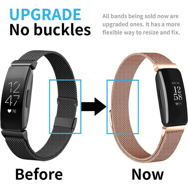 CDQ Magnetiska band i rostfritt stål som är kompatibla med Fitbit Inspire 2 Silver/Rose Gold