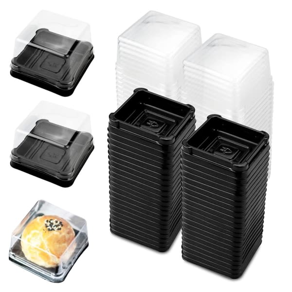 CDQ 50 Set genomskinlig plast Mini Cupcake Boxes Fyrkantig ask för ost