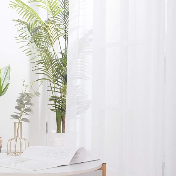 Set med 2 Voilegardiner med öljetter för fönster 140x250cm Vit Voile