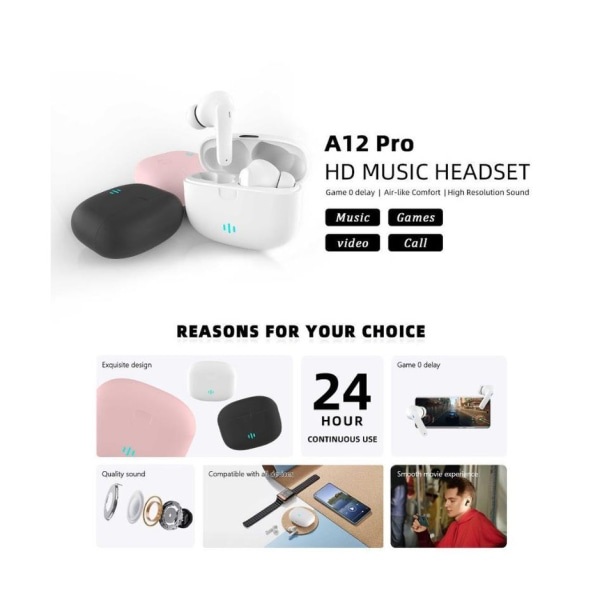 Helt trådlösa Pro TWS Bluetooth Stereo In-Ear Hörlurar USB-C Svart