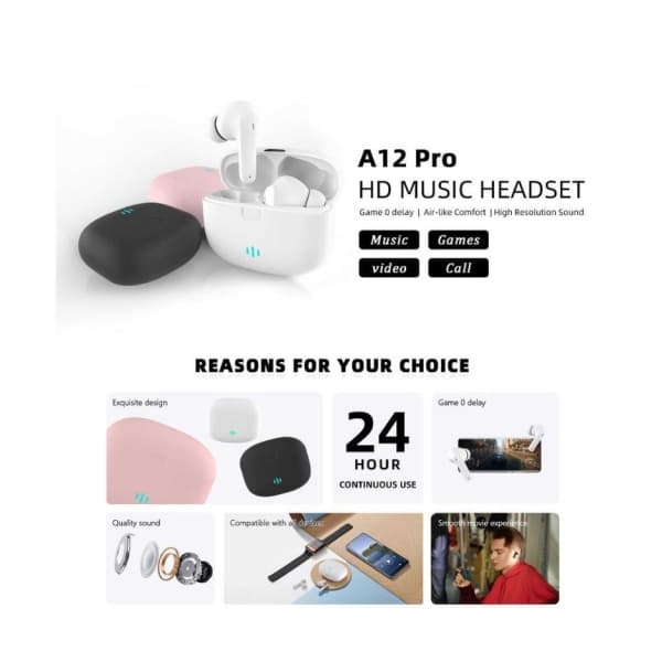 Helt trådløse Pro TWS Bluetooth Stereo In-Ear-høretelefoner USB-C Sort