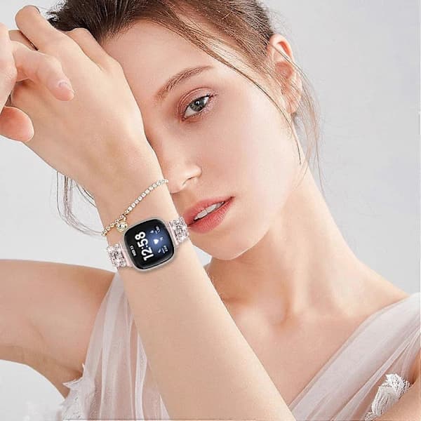 Fitbit Versa 3/Sense -älykellon ranneke, metalliseosranneke strassilla