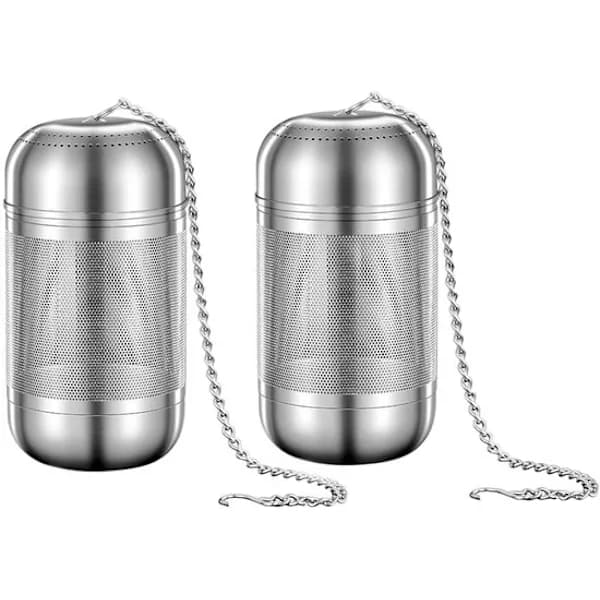 Set med 2 teinfusers i rostfritt stål, gängade nätfilter för löst te, örter och matlagning, silver