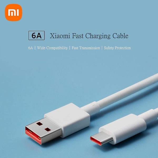 Xiaomi USB Type C-kaapeli 6A Supersnabb laddningsdatakabel Hållbar TPE USBA till USBC-laddningssladd valkoinen ei mitään