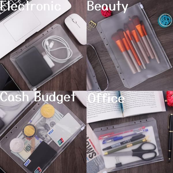 A5 Zipper Pockets 18 pcs - 21x15 cm - Transparent PVC - Waterproof - For 6-Ring Binders - Document Storage