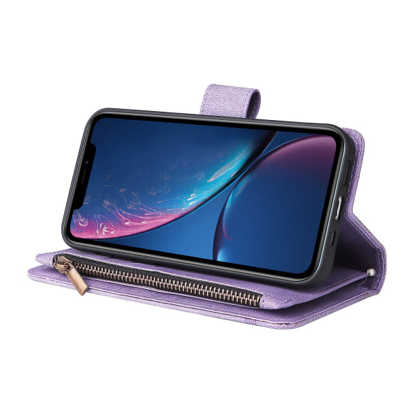 Deksel For Iphone Xr Läder Flip Folio Deksel Med Kreditkortshållare Pengarficka Magnetisk knapp Deksel Kickstand Stötsäker Skydd Purple A