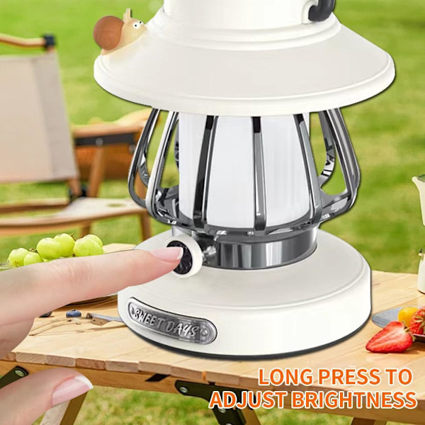 LED Uppladdningsbar Vintage Hästlampa, Söt Utomhus Campinglampa, Bärbar Mini Snigellampa, Ny Ponny Lampa med 3-läges Dimning och Minnesfunktion. White